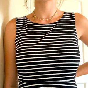 black and white stripy dress with cross back